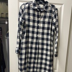 Navy Checkered Long Sleeve Dress